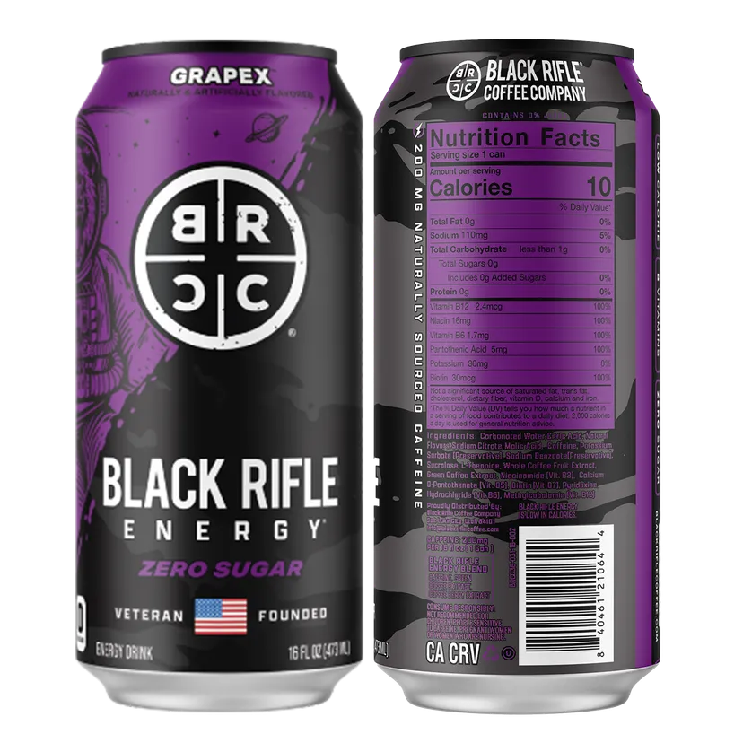Black Rifle Energy GRAPEX Zero Sugar Energy Drink, 200mg Caffeine , 16 fl oz Single Can